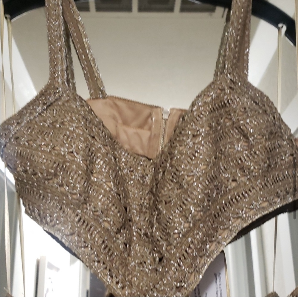 PatBO Gold Fringe Tiered Cutout Mini Dress - Picture 4 of 5